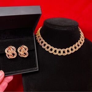 Napier Vintage Gold Tone Chain Necklace & Clip On Earrings Set